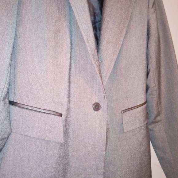 Express Leather Trimmed Gray and Black Stretch Blazer - Picture 8 of 12